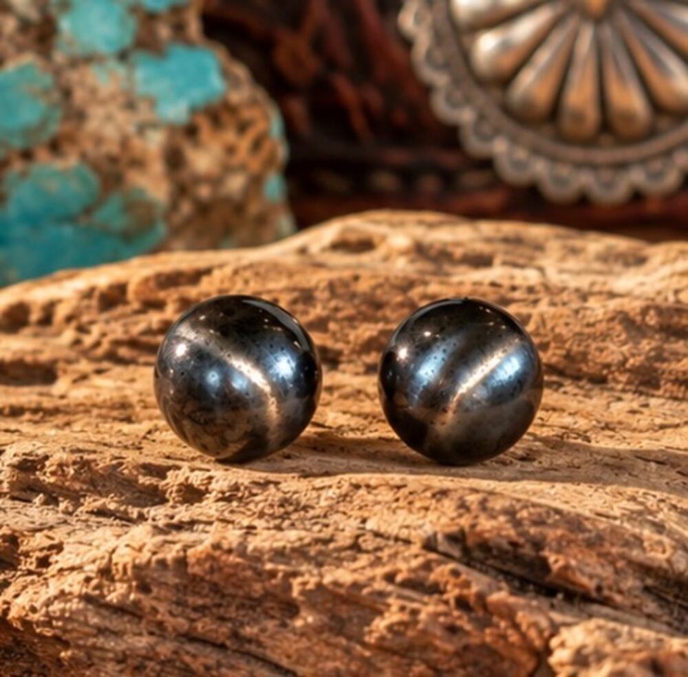 9mm Sterling Silver Hematite Pearl Bead Post Earrings